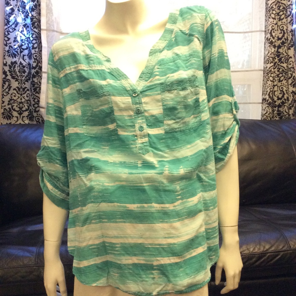 Torrid 3/4 sleeve long blouse turquoise/white